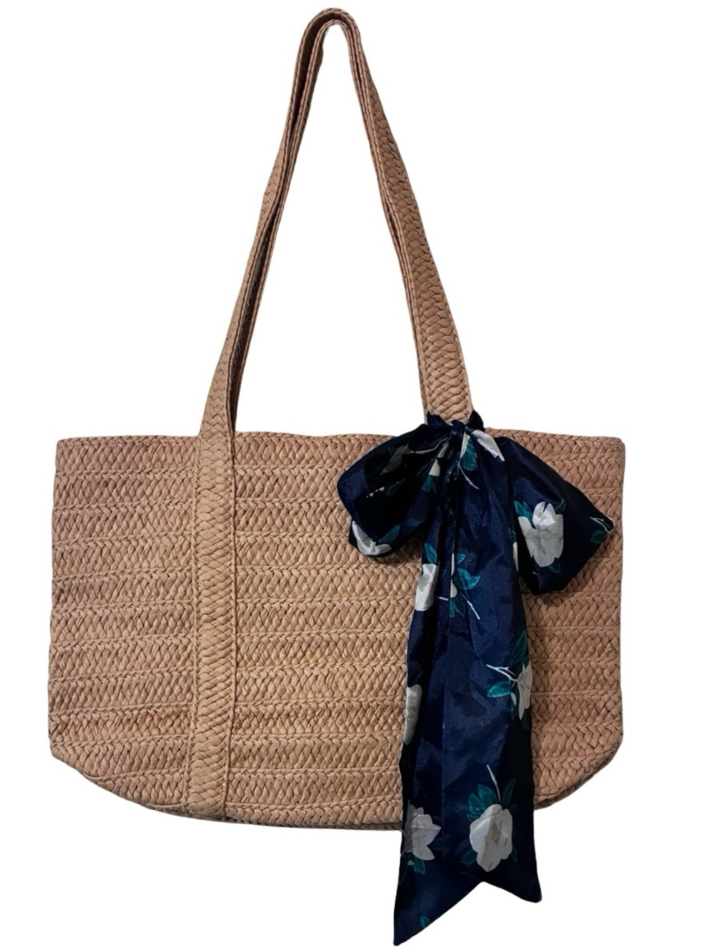 DRAPER JAMES Everyday Straw Tote with Navy Floral Scarf 🌿